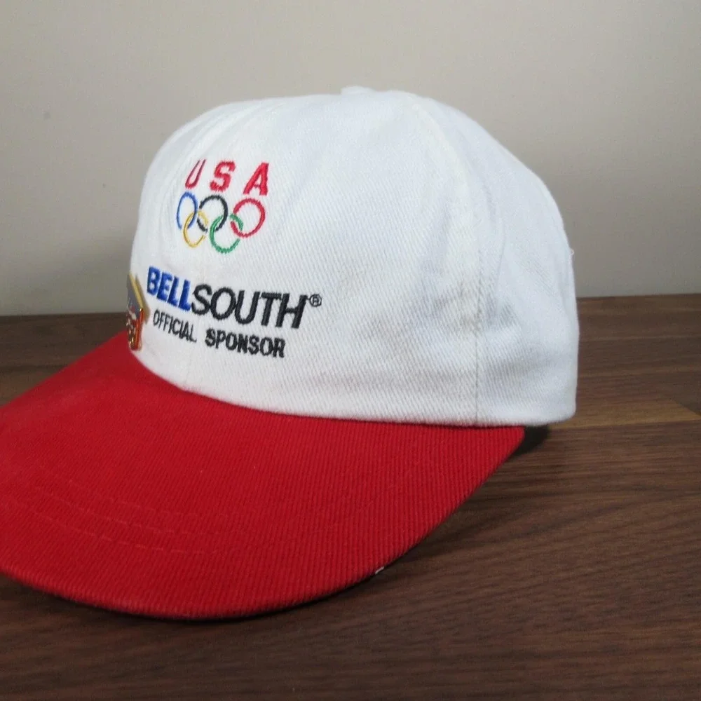 Vintage US‎ Olympics Hat 1996 Atlanta Strap Back Made In USA Bell South With Pin